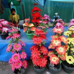 Open for business. An old man, who is suffering from a skin disease, waits for customers to buy his handmade plastic flower decoration along J.P. Laurel Avenue in Davao City yesterday. Lean Daval Jr.