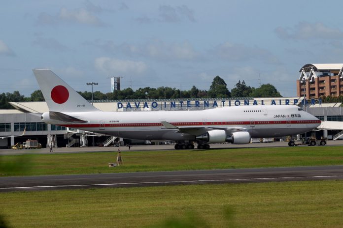 THE ZERO HAS LANDED. The Boeing 747 of the Japanese Air Self Defense Force is being towed down after its arrival at the Davao International Airport yesterday morning. Twenty-seven personnel aboard the plane including the aircraft crew to inspect the facilities of DIA in preparation for the state visit of Japanese Prime Minister Shinzo Abe and a stopover in Davao City next month. LEAN DAVAL JR.