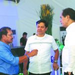 LENDING AN EAR. Former Department of Agriculture secretaries Luis Ramon Lorenzo (center) and Senen Bacani listen as current DA secretary Emmanuel Piñol seems to be stressing a point during yesterday’s plant inauguration of Franklin Baker Company of the Philippines in Darong, Sta. Cruz, Davao del Sur. Piñol was the keynote speaker of the event where he laid out the plans of the Duterte administration for the agriculture sector. LEAN DAVAL JR.