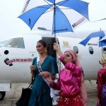 EARLY BIRD. Philippines representative to the Ms. Universe beauty pageant Maxine Medina, together with other 28 Ms. Universe candidates, arrives at the Davao International Airport for some series of activities in Davao City yesterday.