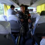 SAFEKEEPING.  Task Force Davao personnel inspects the bags and other belongings of a passenger bus at the TF Davao check point in Binugao, Toril, Davao City as part of the effort to keep the city and its residents from harm.  LEAN DAVAL JR.