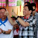 HIGH RATING TOO. President Rodrigo Roa Duterte gives the thumbs up sign as he enjoyed the performance of cultural dancers during the 20th anniversary of Premier Medical Center in Cabanatuan City on Wednesday. ALFRED FRIAS/Presidential Photos