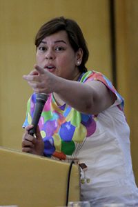 FOLLOW THE RULES. Davao City Mayor Sara Duterte-Carpio appeals to party organizers, bar and club operators to obey the city’s Anti-smoking Ordinance and liquor ban during an information drive held at Grand Men Seng Hotel on Tuesday. LEAN DAVAL JR.