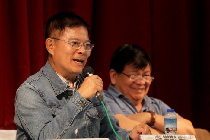 CHARTER CHANGE. Southern Leyte Lone District Representative Roger Mercado (left), together with Rep. Vicente Veloso, presides over the Public Consultation on Constitutional Reform on Federalism held at University of Southeastern Philippines (USeP) in Davao City on Friday. LEAN DAVAL JR.