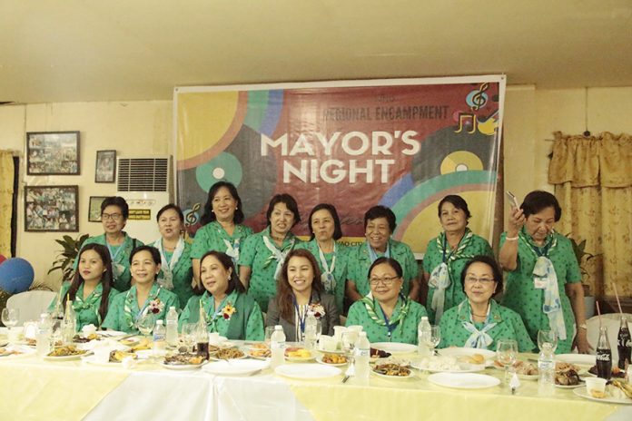 Hon. Avegayle Ortiz-Omaiza with GSP National President Susan Locsin, Regional Chairperson Mrs. Norma A. Sur, and National Executive Director Mrs. Ma. Dolores Santiago and the rest of the National Board Members and 32nd Encampment Staff during the Mayor’s Night of the 32nd Eastern Mindanao Regional Encampment held on April 18, 2017. Photo by Joie Maine A. Gelmo