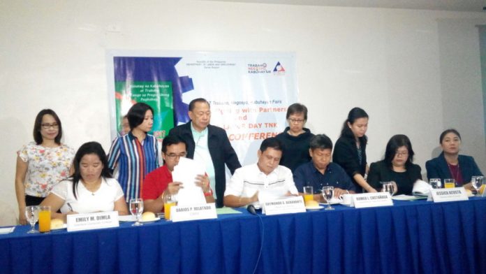 INKED. Department of Labor and Employment XI (DOLE XI) Regional Director Raymundo Agravante (seated 3rd from the left) inked a memorandum of agreement (MOA) with partners on Tuesday for the series of events in line with 2017 Trabaho, Negosyo, Kabuhayan Fairs starting April 26 to May 2, 2017.