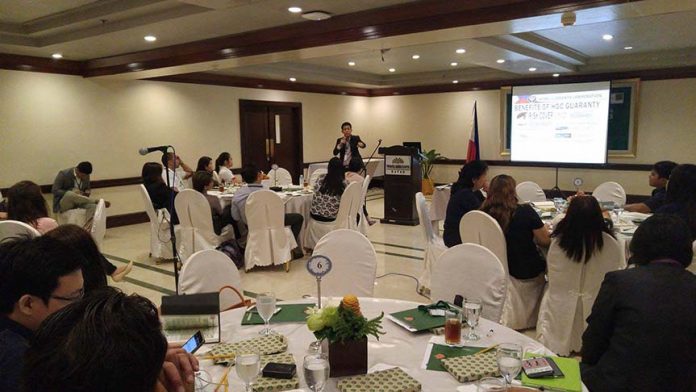 BANKERS, DEVELOPERS BRIEFED. Frank Lloyd C. Gonzaga, manager III of business development and accounts evaluation department of the Home Guaranty Corporation, answered questions from some 60 executives of banks and real estate developers in the Davao Region on the various loan guaranty programs of the six-decade old government –owned and –operated corporation (GOCC) during a financing workshop at the Royal Mandaya Hotel last Tuesday. HGC’s corporate life has been extended by another 50 years and its capitalization increased to P50 billion under the HGC Act of 2000. ANTONIO M. AJERO