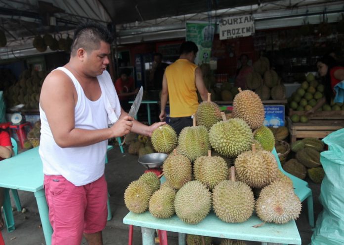 NOT JUST ENOUGH. A fruit vendor prepares to open a Durian fruit for his customers at Magsaysay fruit stand on Monday. Durian fruit is sold from P100 to P150 per kilo at Davao City's markets due to supply shortage. LEAN DAVAL JR.