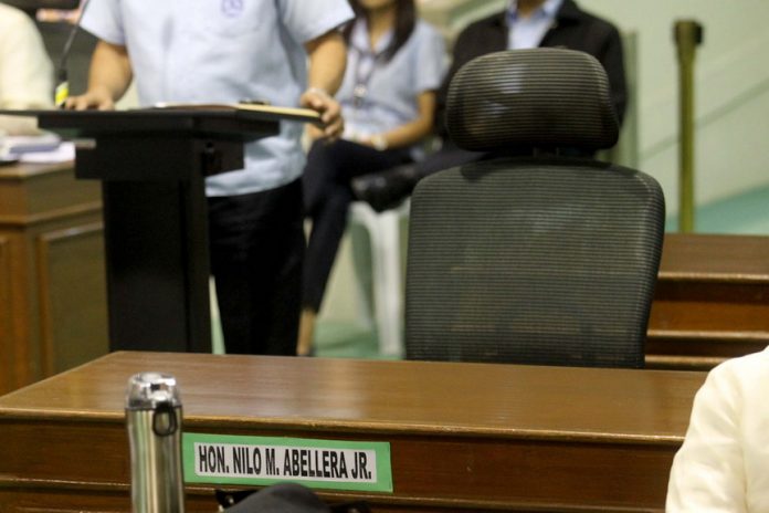 ABSENT. The chair of controversial Councilor Nilo Abellera Jr. continues to be unoccupied for a couple of weeks now as he is skipping City Council’s regular sessions after his name was dragged in the Bureau of Customs corruption issue. LEAN DAVAL JR.