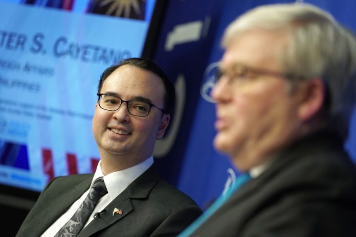 UNRUFLLED. Foreign Affairs Secretary Alan Peter Cayetano is being interviewed by former Australian Prime Minister Kevin Rudd, President of the Asia Society Policy Institute, on his views during his attendance in an event at the Asia Society in New York City, USA on Friday (Manila time). PRESIDENTIAL PHOTO