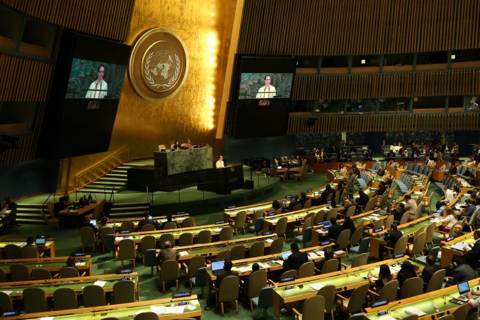 ASSURANCE.Foreign Affairs Secretary Alan Peter Cayetano, while delivering the message of the Republic of the Philippines during the 72nd United Nations General Assembly at the UN Headquarters in New York City, USA on Sunday, reiterates that President Duterte does not tolerate abuse among authorities implementing the intensified anti-illegal drug campaign. PRESIDENTIAL PHOTO