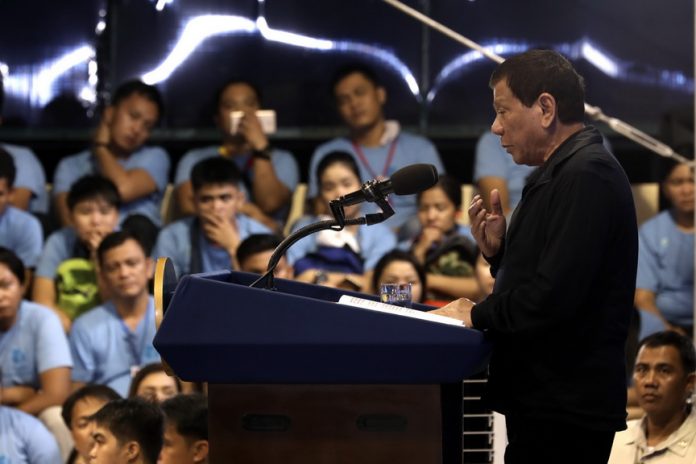 ENCOURAGEMENT. President Duterte, in his speech during the 23rd anniversary celebration of Technical Education and Skills Development Authority at the TESDA Complex in Taguig City on Wednesday, urges the workers of TESDA to continue empowering the unemployed, out-of-school youths, persons with disabilities, returning OFWs, the poor, and the marginalized to become successful in their respective careers. SIMEON CELI JR./PRESIDENTIAL PHOTO