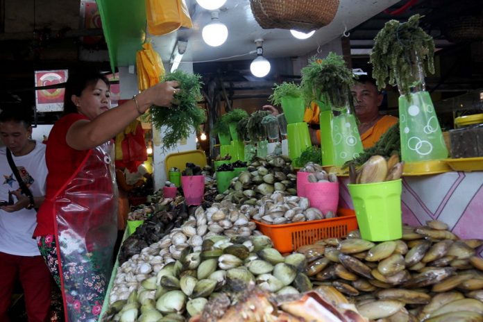 SEAFOODS. A vendor displays seaweeds and other sea products she is selling at her stall in Agdao, Davao City on Saturday. LEAN DAVAL JR.