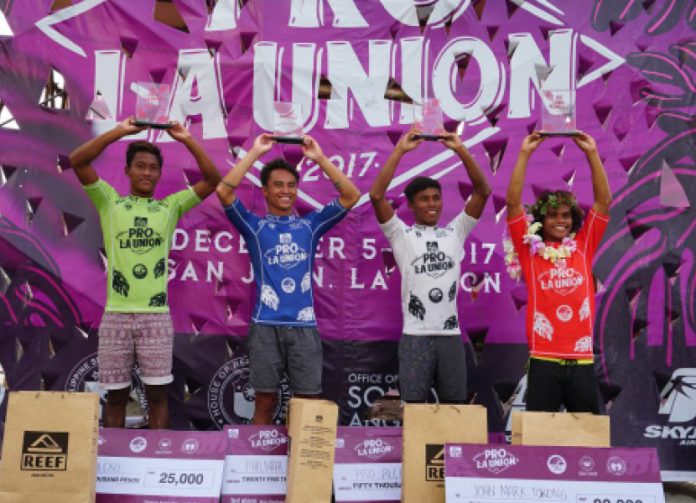 Men’s Shortboard finalists at the Reef Pro La Union with Edward Alciso at 3rd and the Siargao rippers Philmar Alipayo also at 3rd place, Piso Alcala at 2nd and John Mark Tokong at first p