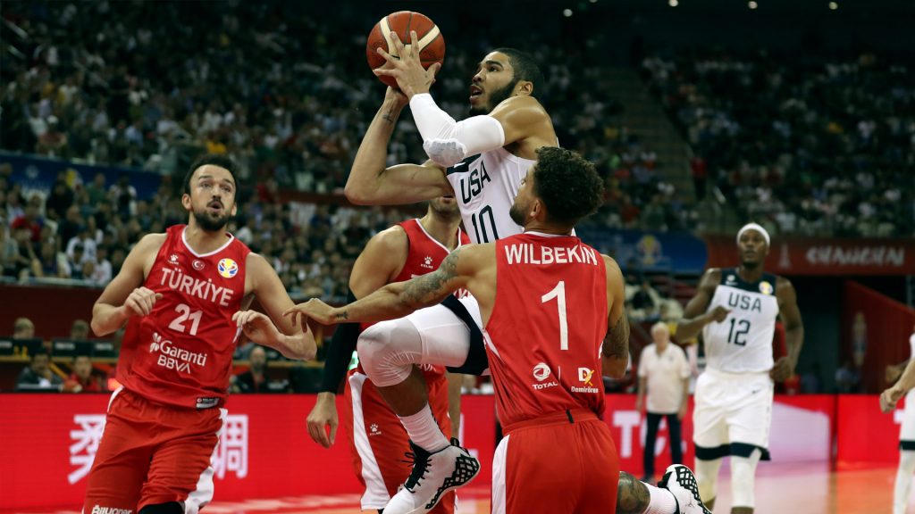 Celtics forward Jayson Tatum went down injured in the USA's win over Turkey.