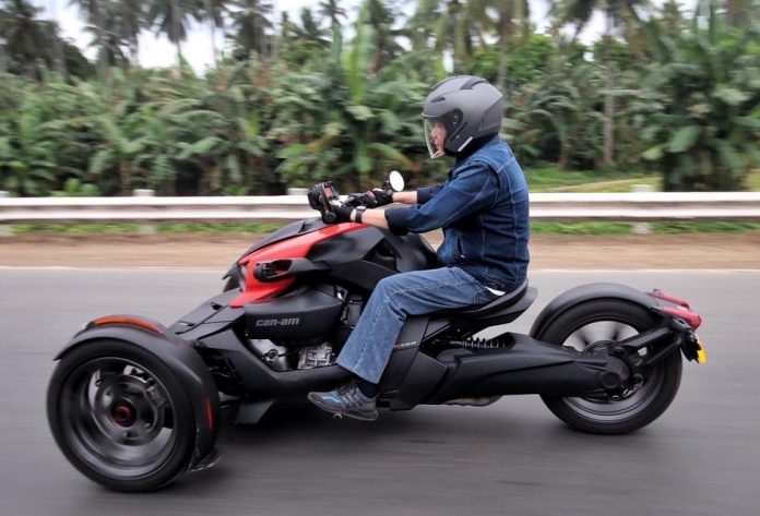 President Rodrigo Duterte traverses along Davao-Cotabato national highway in Sta. Cruz, Davao del Sur on a Can-Am on-road three-wheeler motorcycle over the weekend. It was the first time after more than six years that the President made an out of town motorcycle ride, an activity he loved to do when he was still mayor of Davao City. Edge Davao