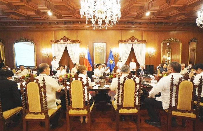 President Ferdinand “Bongbong” Marcos Jr. talks during the first meeting of his Cabinet at the Aguinaldo State Dining Room in Malacañang, Tuesday, July 5, 2022. OFFICE OF THE PRESIDENT