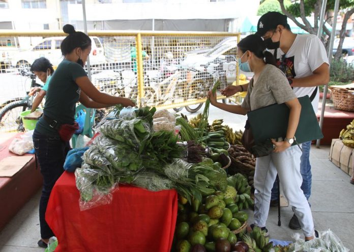 Passersby buy vegetables at the organic farmers' market at Rizal Park in Davao City on Thursday. Edge Davao