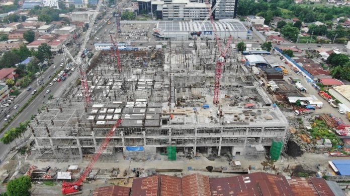 An aerial photo showing the construction progress of NCCC Mall-Maa in Davao City. The mall's construction is now at 50 percent and is set to top off in the 1st quarter of 2024. Photo courtesy of NCCC