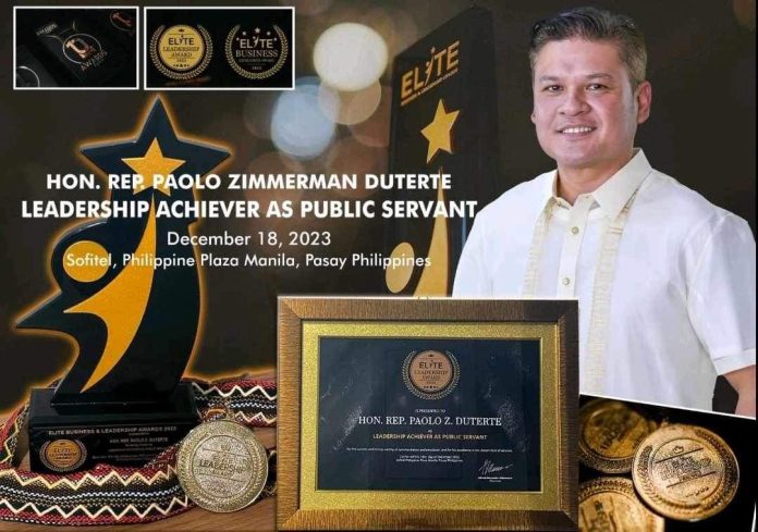 Davao City First Congressional District Representative Paolo “Pulong” Z. Duterte is awarded with “Leadership Achiever as Public Servant” in the Elite Business and Leadership Awards ceremony held at the Philippine Plaza Manila in Pasay City on December 18, 2023.