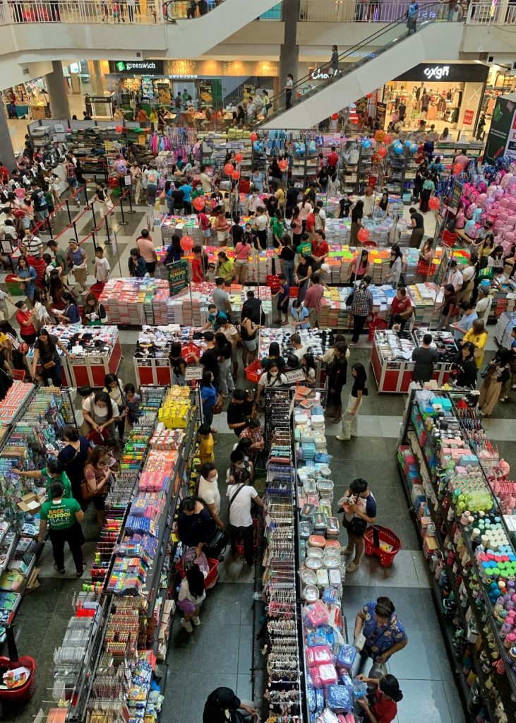 Parents and their children troop to the atrium of a mall along J.P. Laurel Avenue in Davao City to buy school supplies more than two weeks before the opening of classes in public schools. LEAN DAVAL JR