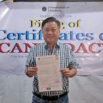 Davao City Third District Representative Isidro Ungab files his certificate of candidacy (COC) for his reelection bid at the Commission on Elections (COMELEC) district office inside Magsaysay Park in Davao City on Thursday afternoon. Ungab, who submitted his COC around 4:55 p.m., is running under the Hugpong sa Tawong Lungsod. LEAN DAVAL JR